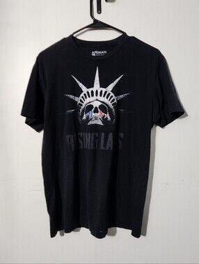 Black Short-Sleeve Graphic Tee with Statue Skull Print